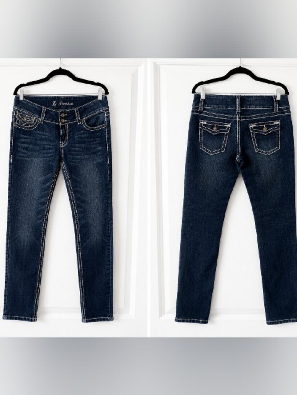 Women's Y2K Dark Indigo Skinny Jeans with White Stitching Womens Size 13